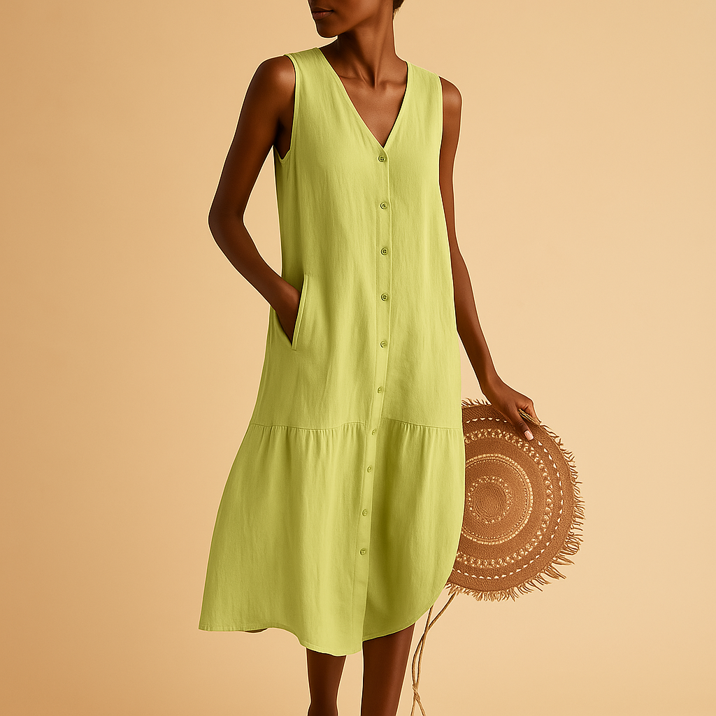 Women’s V-neck summer dress with airy fit and lightweight design, perfect for beach days, vacations, and warm weather outings.