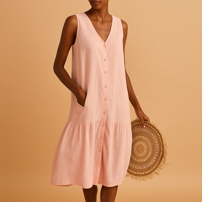 Women’s V-neck summer dress with airy fit and lightweight design, perfect for beach days, vacations, and warm weather outings.