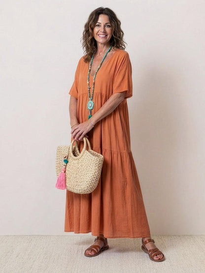 Women's V-Neck Maxi Dress Short Sleeves - Vonnera