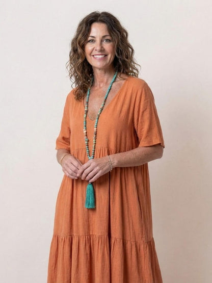 Women's V-Neck Maxi Dress Short Sleeves