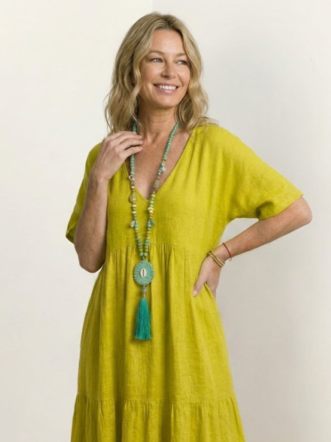 Sienna | Women's V-Neck Tiered Maxi Swing Dress with Short Sleeves