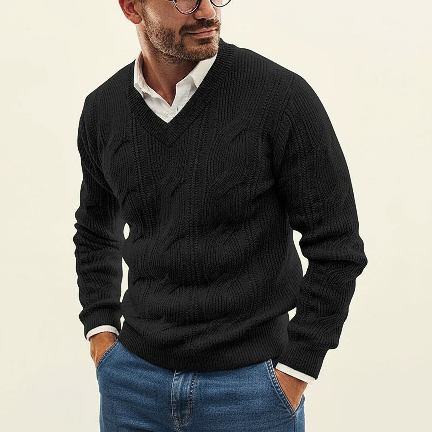 Men's V-Neck Cable Knit Sweater - Vonnera