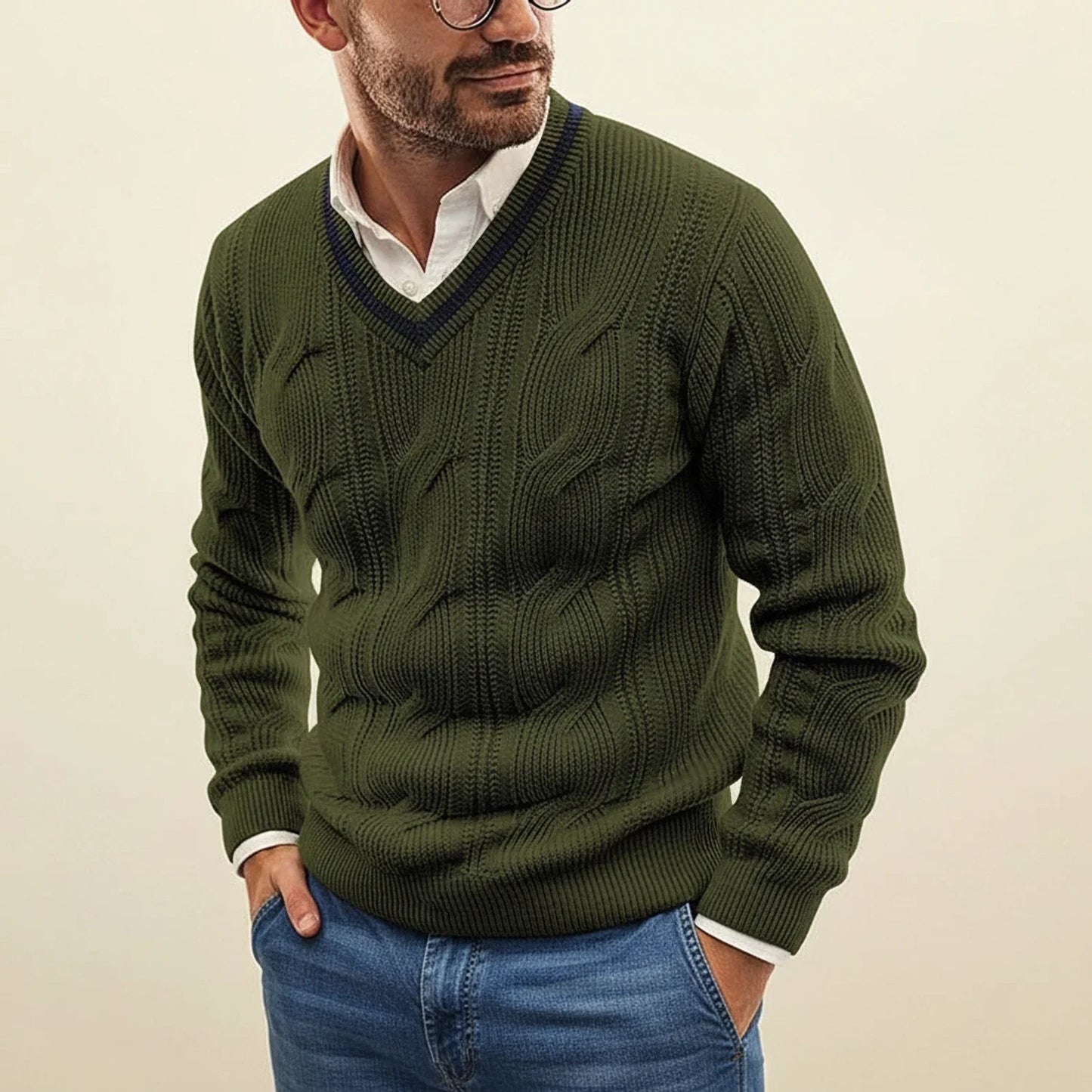 Men's V-Neck Cable Knit Sweater
