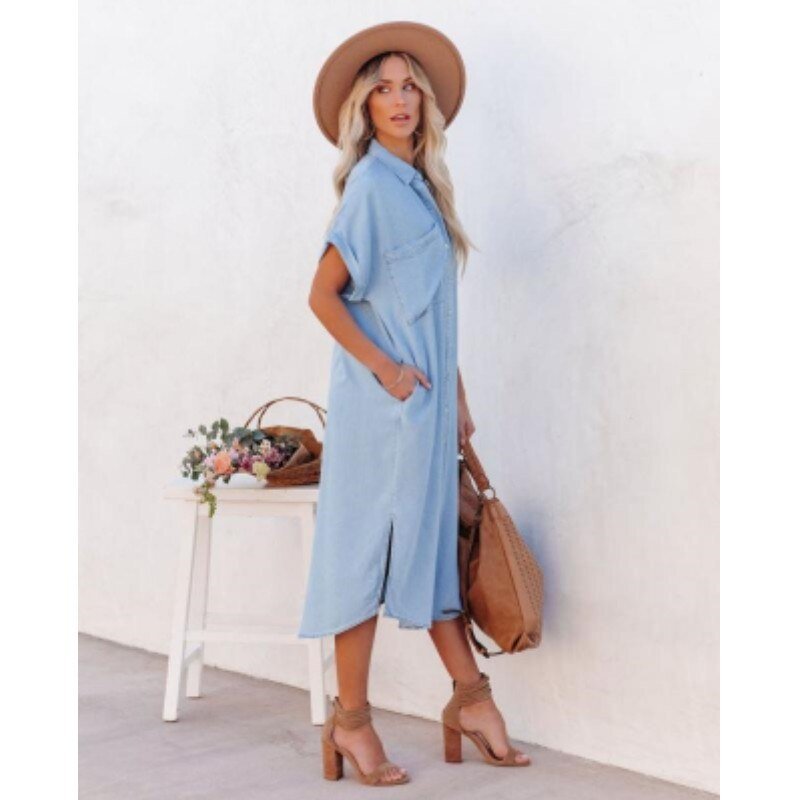 Women's Button Down Midi Dress Shirt Cotton