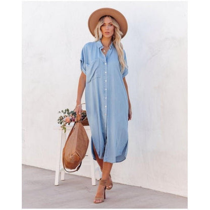 Women's Button Down Midi Dress Shirt Cotton