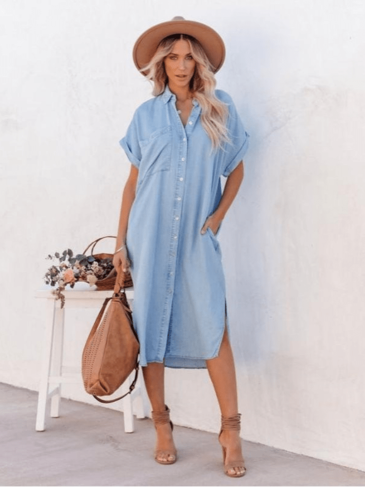 Women's Button Down Midi Dress Shirt Cotton - Vonnera