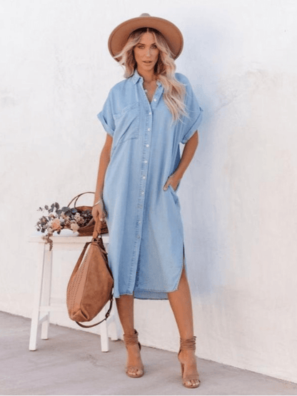 Women's Button Down Midi Dress Shirt Cotton - Vonnera