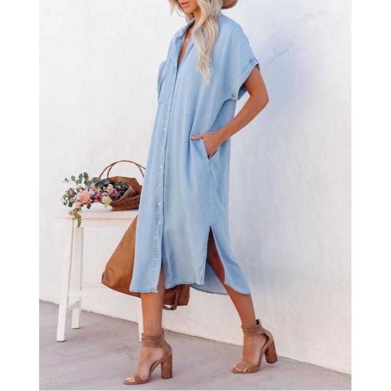 Women's Button Down Midi Dress Shirt Cotton