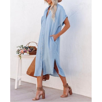 Women's Button Down Midi Dress Shirt Cotton