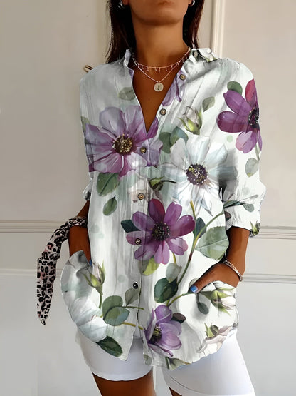 Women's Abstract Print Blouse Split Neck