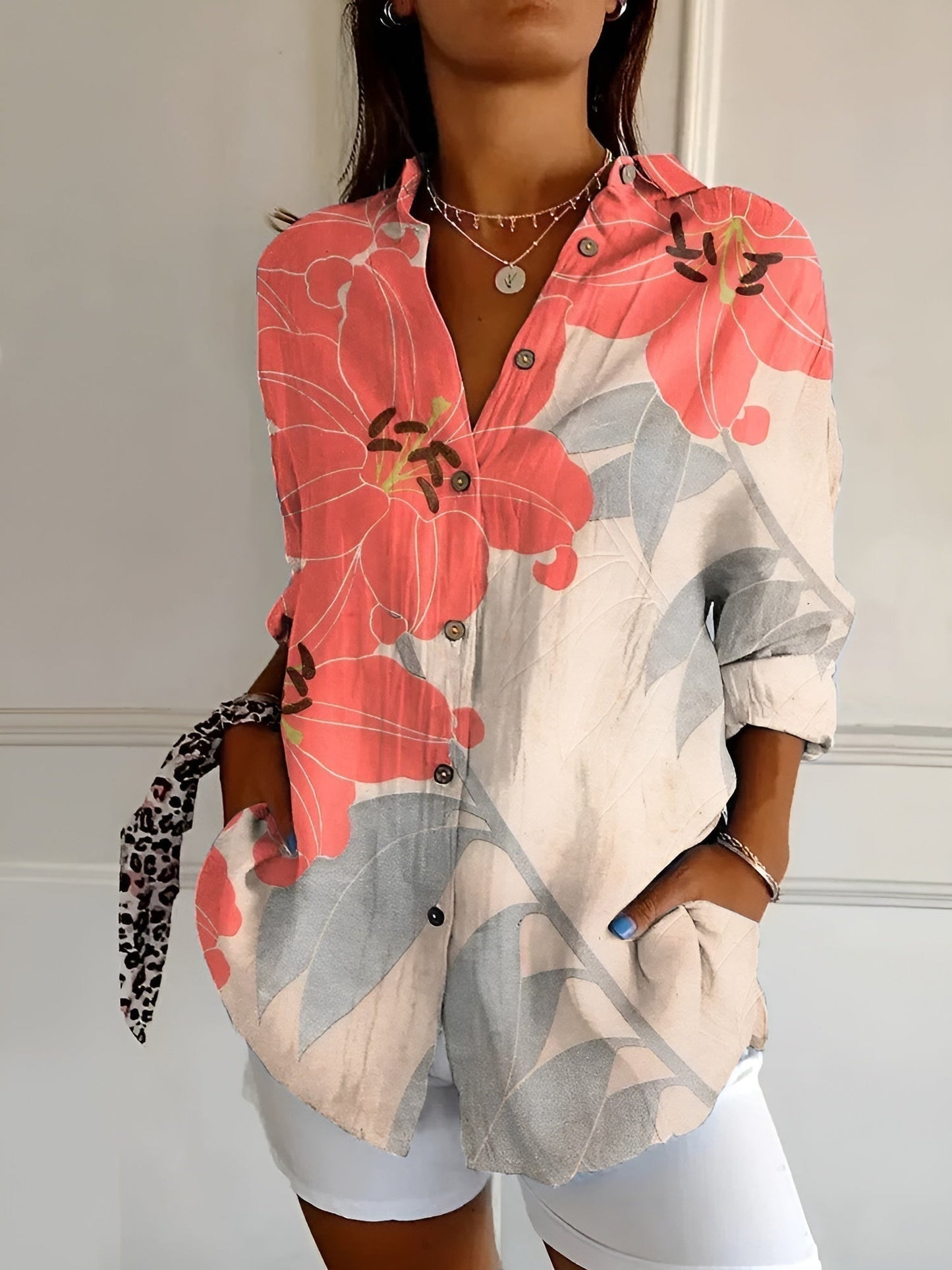 Women's Abstract Print Blouse Split Neck