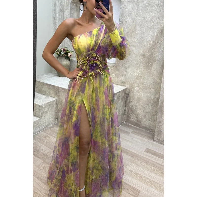 Elegant Women's Maxi Dress Sheer Floral White