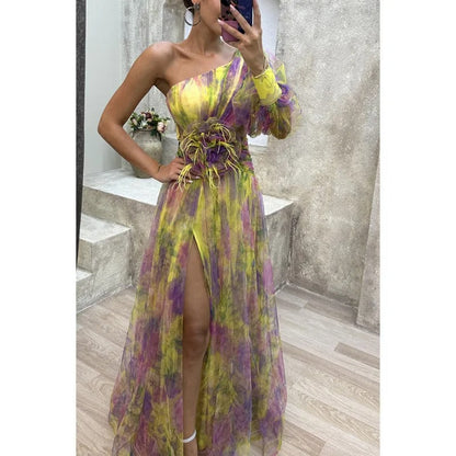 Elegant Women's Maxi Dress Sheer Floral White
