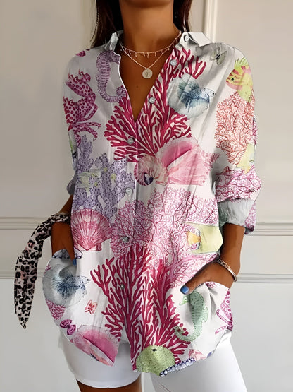Women's Abstract Print Blouse Split Neck