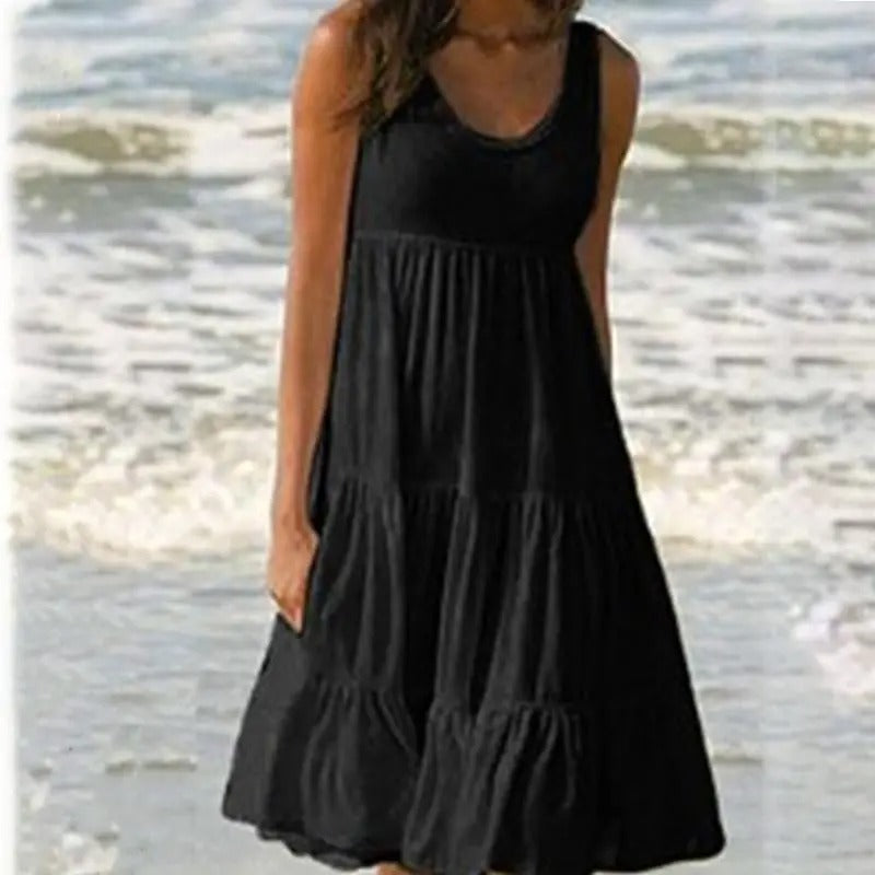 Women's Sleeveless Round Neck Midi Dress