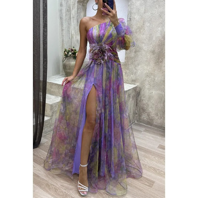 Elegant Women's Maxi Dress Sheer Floral White