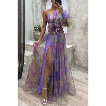 Elegant Women's Maxi Dress Sheer Floral White