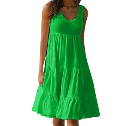 Women's Sleeveless Scoop Neck Dress with Side Pockets - Vonnera