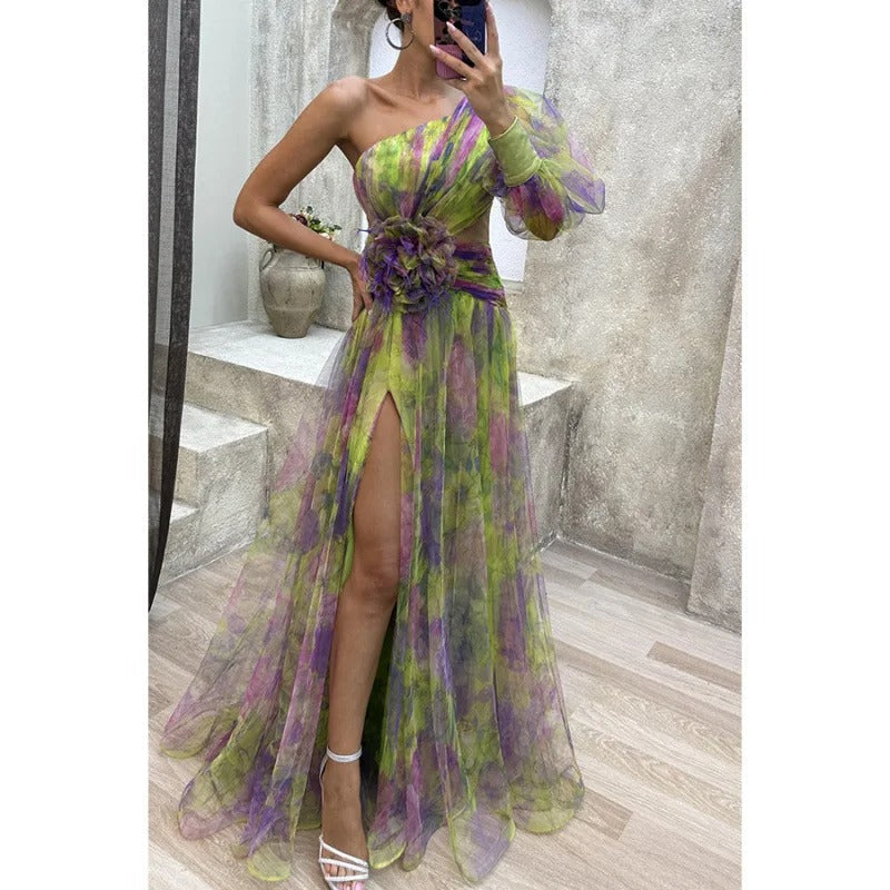 Elegant Women's Maxi Dress Sheer Floral White