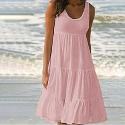 Women's Sleeveless Scoop Neck Dress with Side Pockets