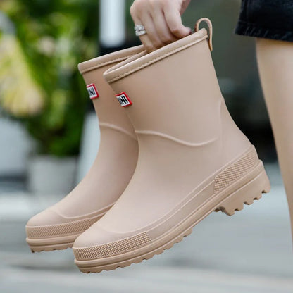 Women's Waterproof Rain Boots Mid-Calf Non-Slip Sole