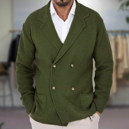 Men's Knit Cardigan Double-Breasted Blazer Style Navy Blue