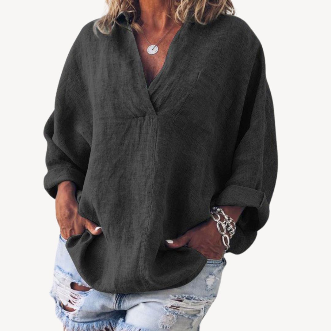 Women's Oversized V-Neck Blouse - Vonnera