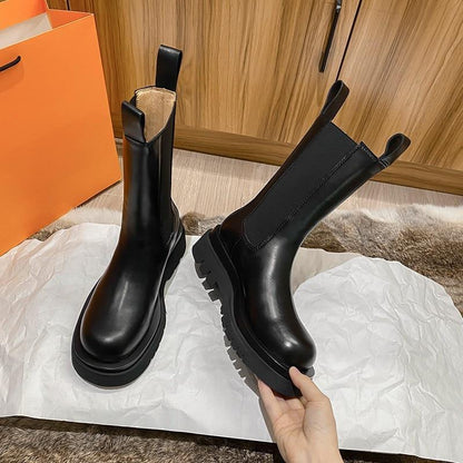 Women's Mid-Calf Boots Elastic Sides