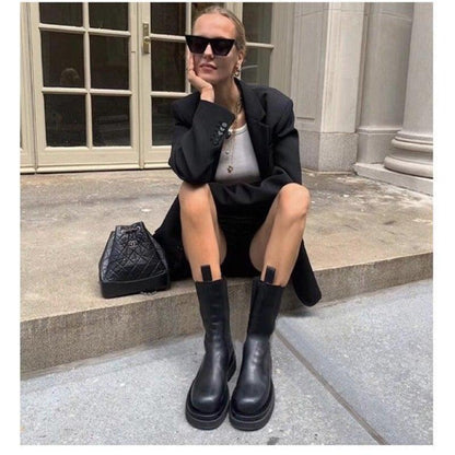 Women's Mid-Calf Boots Elastic Sides