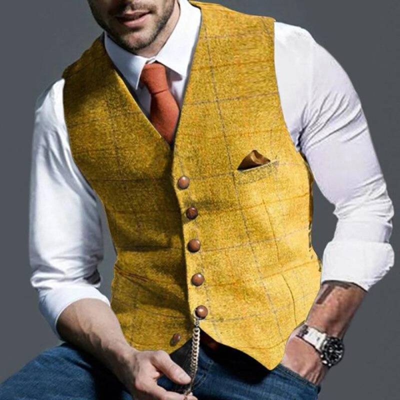 Men's Checked Waistcoat Elegant Wool Blend