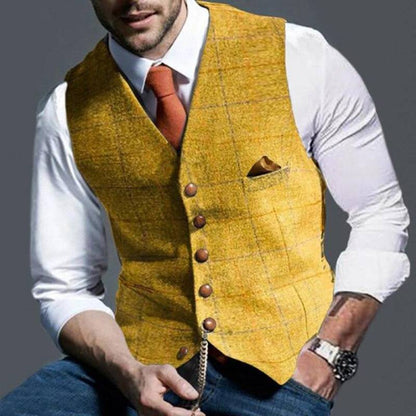 Men's Checked Waistcoat Elegant Wool Blend