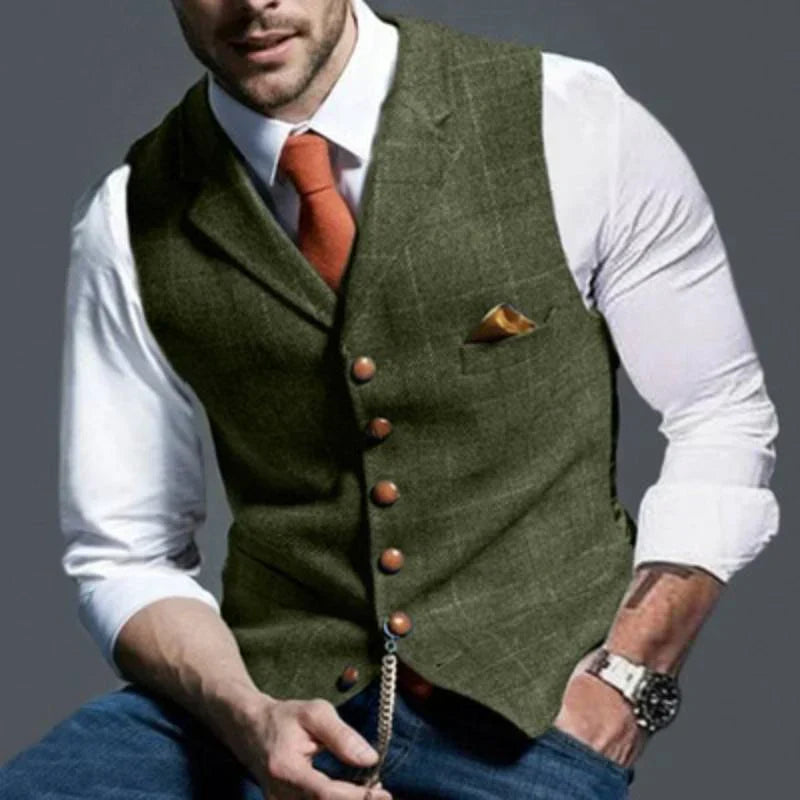 Men's Checked Waistcoat Elegant Wool Blend