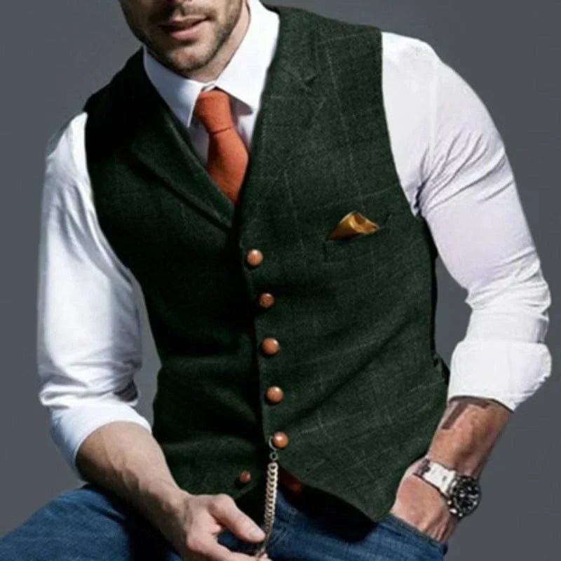 Men's Checked Waistcoat Elegant Wool Blend