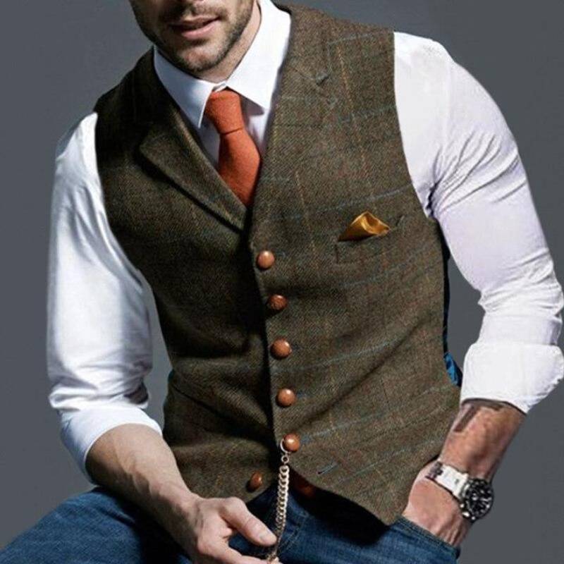 Men's Checked Waistcoat Elegant Wool