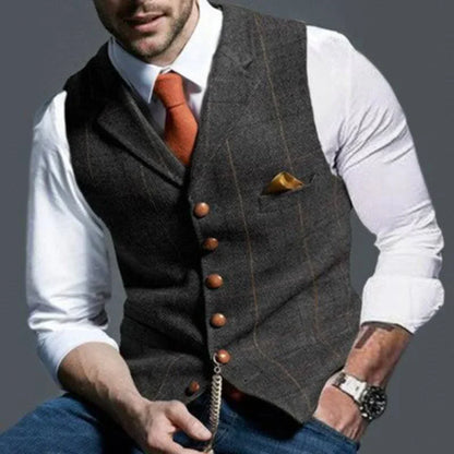 Men's Checked Waistcoat Elegant Wool Blend