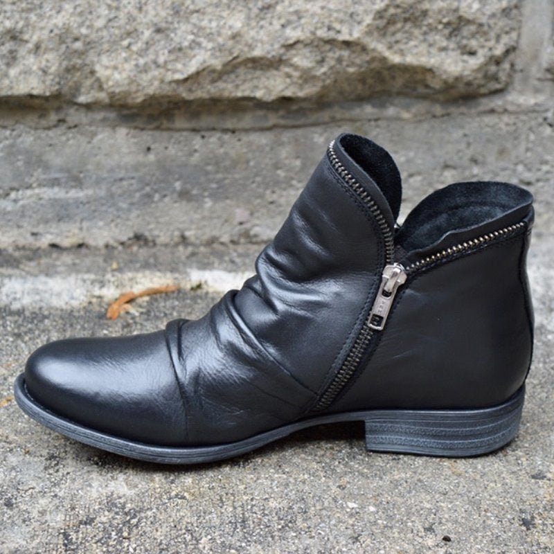 Women's Ankle Boots Low Heel Ruched Detail Black - Vonnera