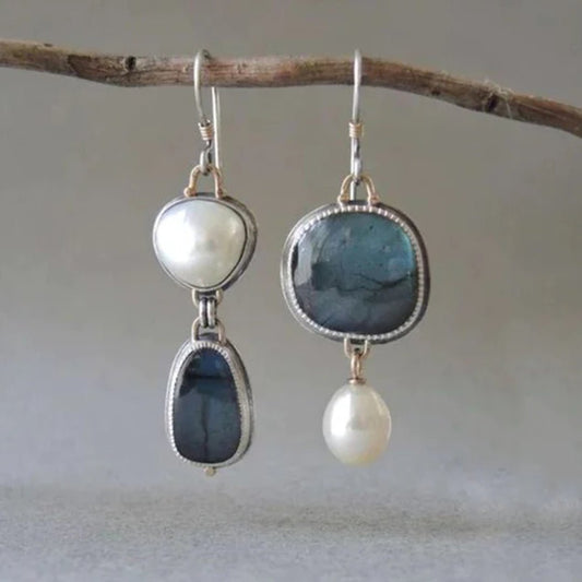 Azura™ | Vintage Blue Gem & Pearl Earrings