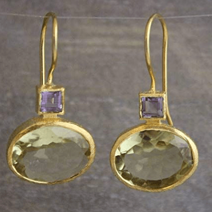 Green Crystal Gold Drop Earrings - Vonnera