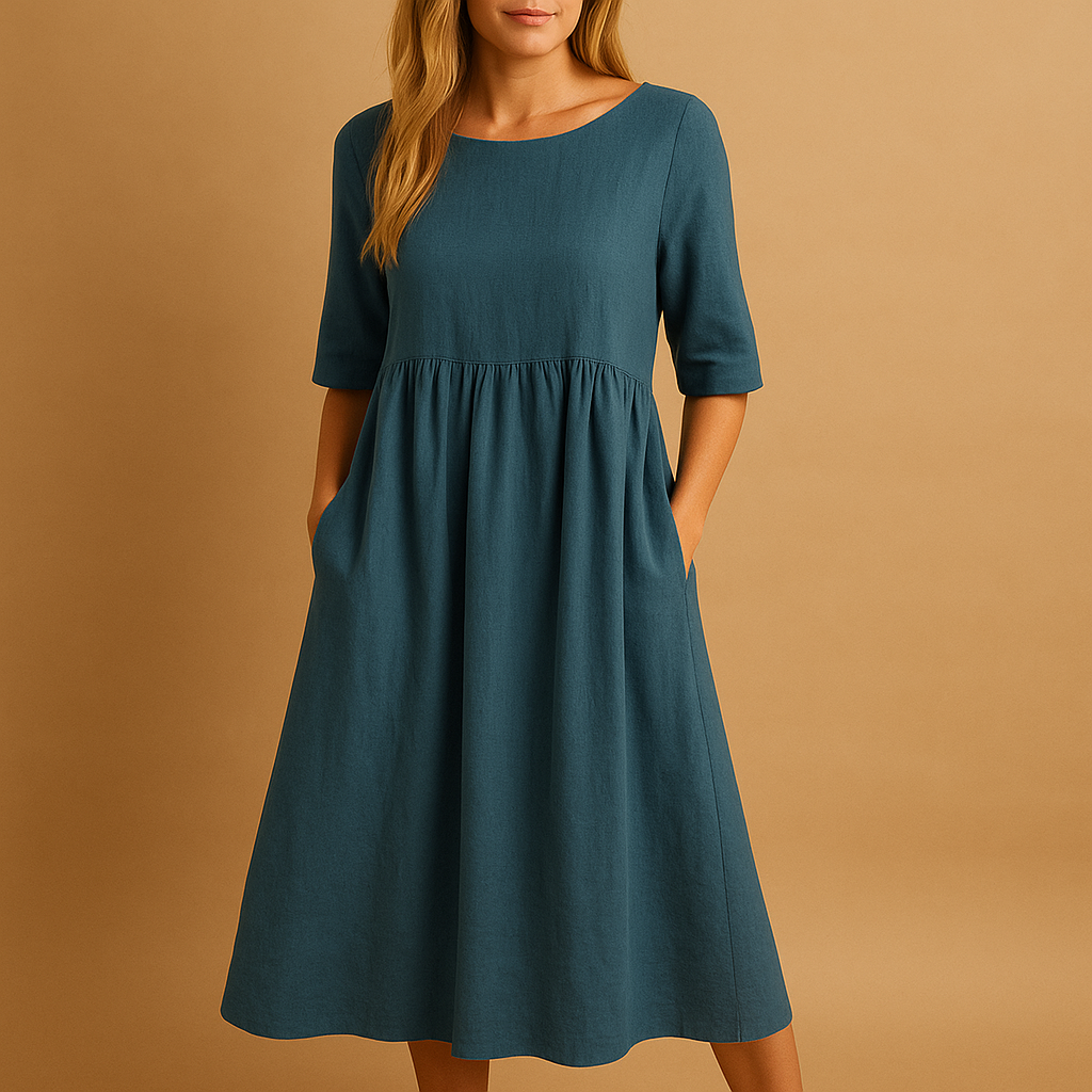 Vintage inspired midi dress for women with a flattering retro silhouette, ideal for garden parties, city outings, and special occasions.