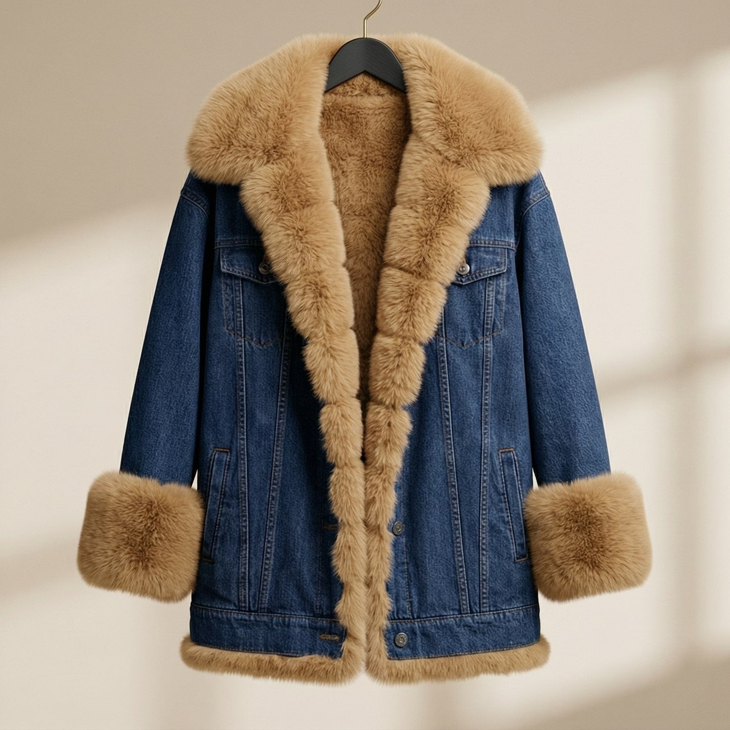 Image of Violet | Women's Long Sleeve Denim Jacket with Fur Collar