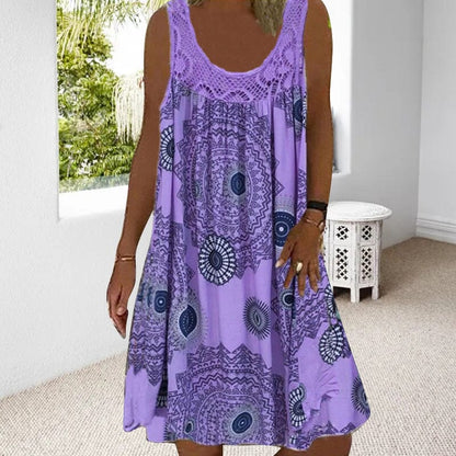 Women's Midi Summer Dress Wide Shoulder Straps