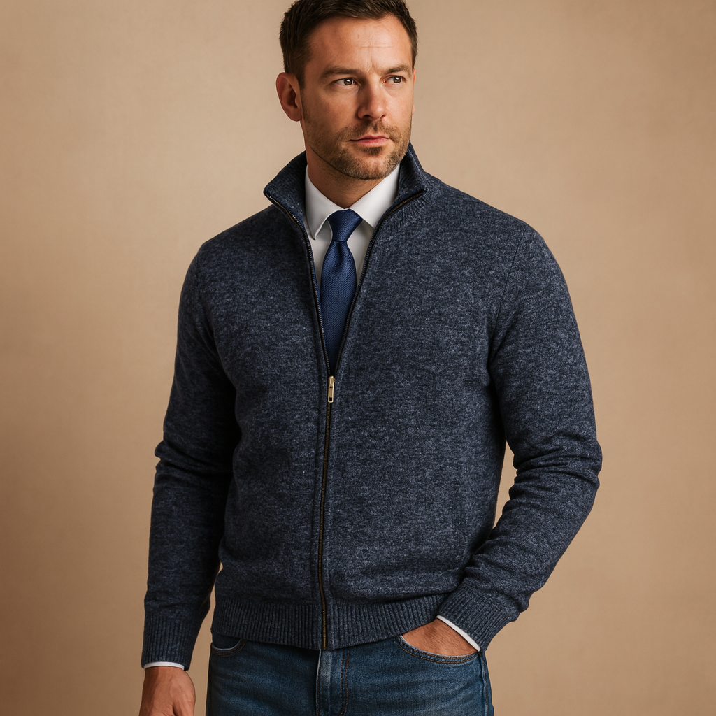 Men’s warm zip-up cardigan with modern design and soft fabric, ideal for autumn and winter casual or sporty outfits.