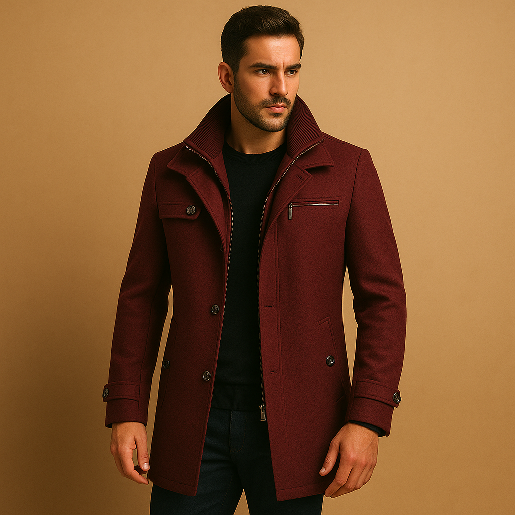 Men’s waterproof winter jacket with adjustable cuffs and practical pockets, suitable for commuting, winter walks, and outdoor activities.