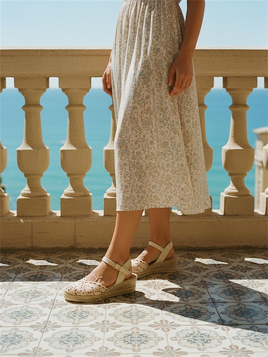 Wedge Espadrille Sandals Crochet Adjustable Ankle Strap