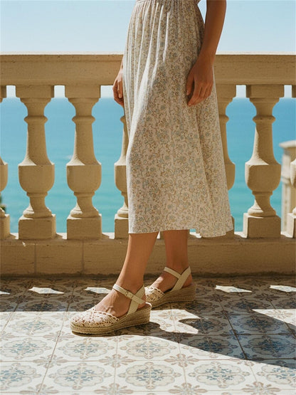 Wedge Espadrille Sandals Crochet Adjustable Ankle Strap