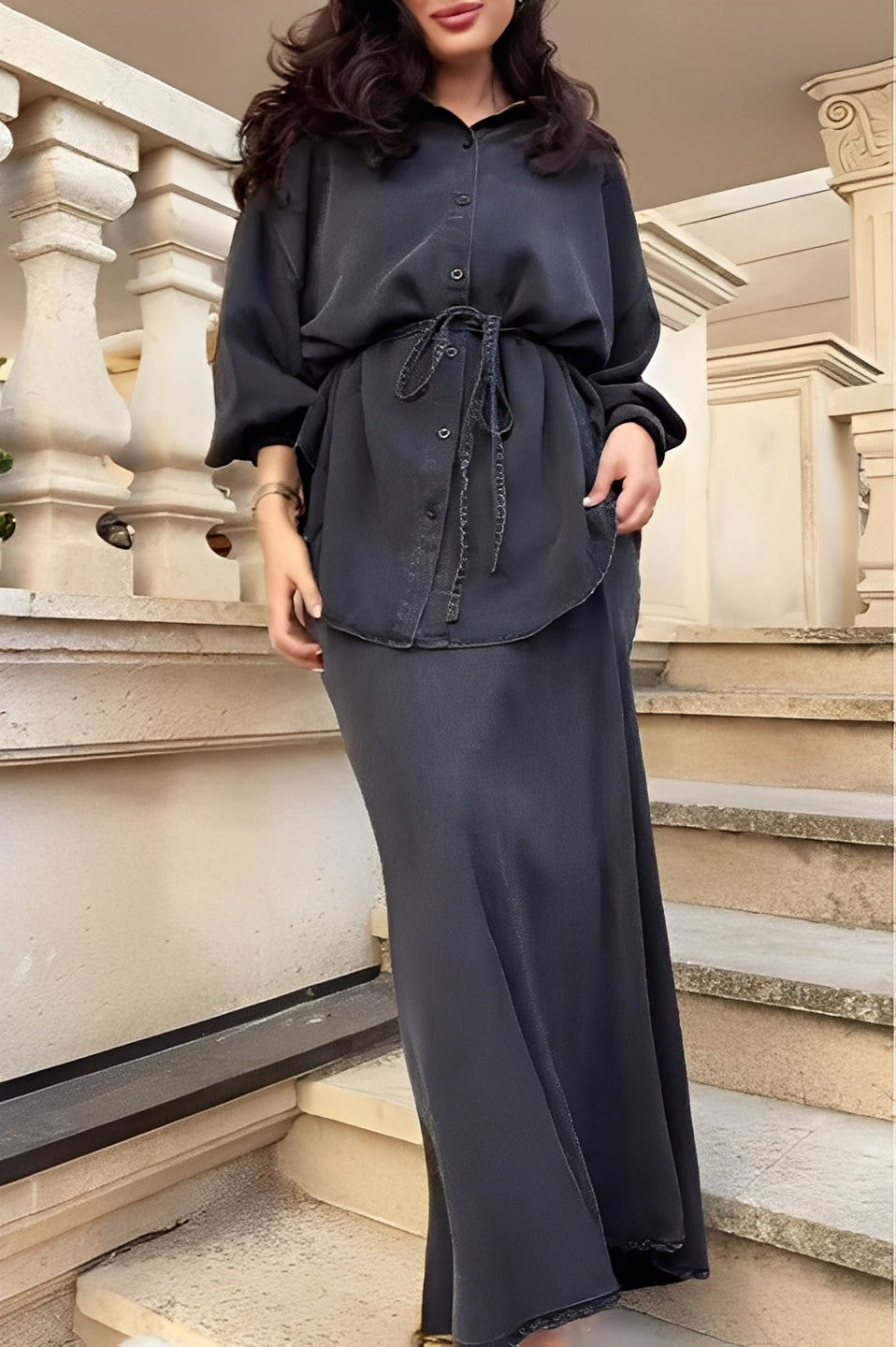 Women's Two-Piece Button Maxi Skirt Set - Vonnera