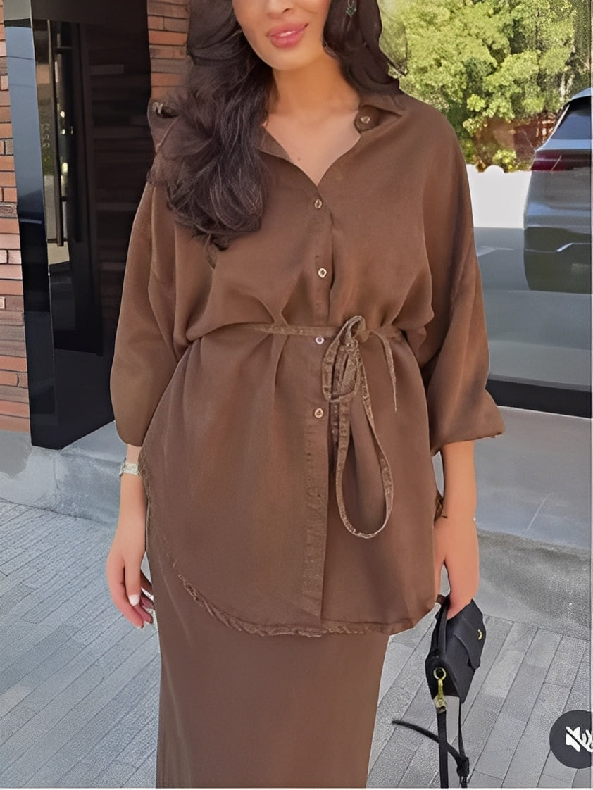 Women's Long Sleeve Skirt Set Tie Drawstring