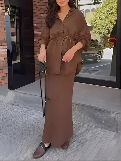 Women's Two-Piece Button Maxi Skirt Set