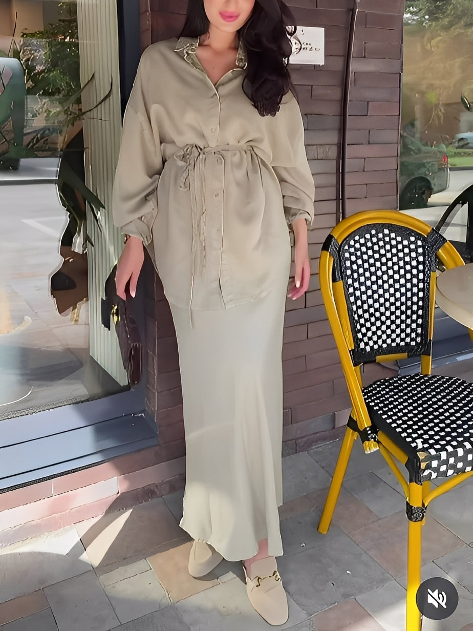Women's Two-Piece Button Maxi Skirt Set