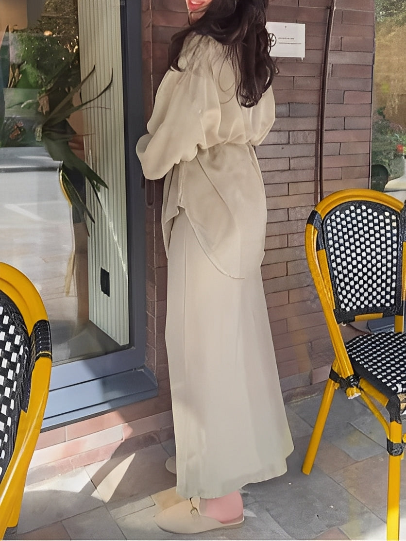 Women's Two Piece Maxi Skirt Set Collared Neckline
